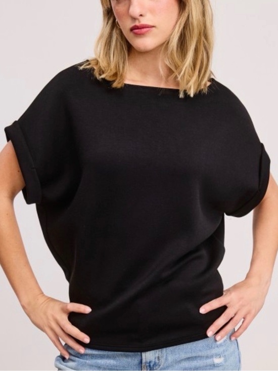 Charlotte Avery Tops - Charlotte Avery Black Short-Sleeve Rolled Cuff Tee